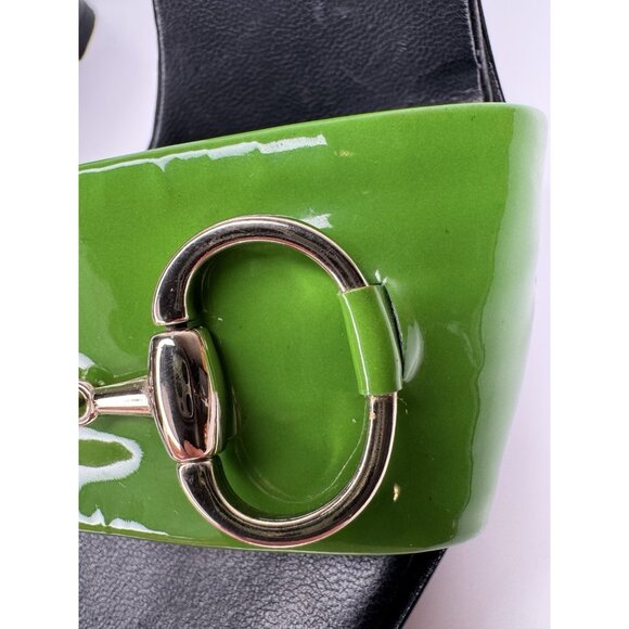 Gucci Horsebit Size 9,5/40 Green Patent Leather Heel Sandal - Picture 12 of 16